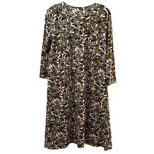 Garnet Hill Dress Size Small Green Floral Seamed Knit Trapeze Stretch Flowy NWT